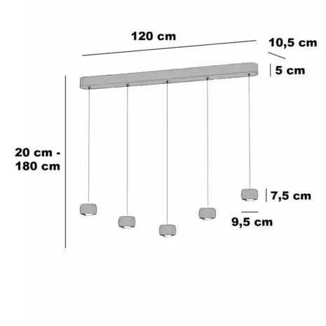 Hanglamp 5 lichts Lengte 120cm - zand/beige - dim to warm 46969
