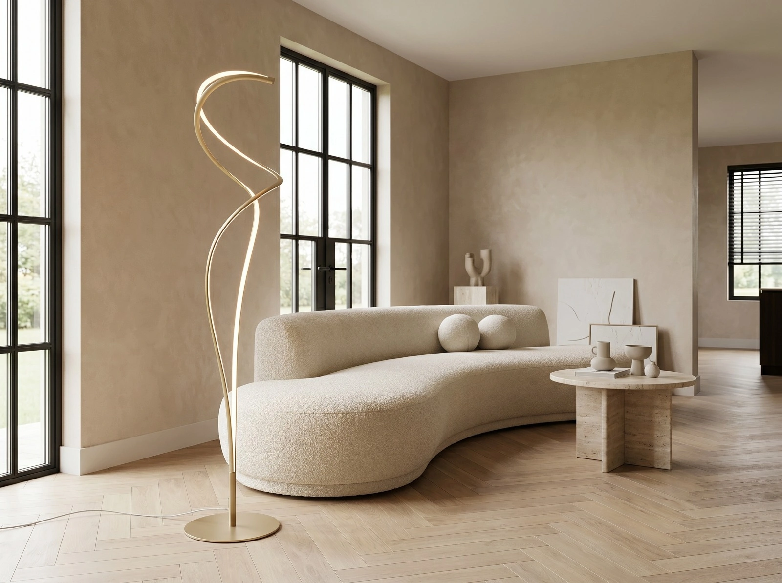 Design vloerlamp chique licht goud - dimbaar in sterkte en lichtkleur  - 165cm 46235
