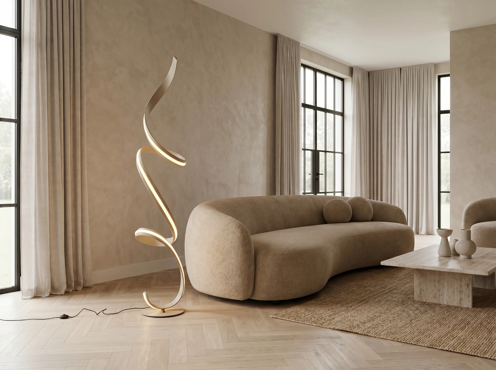 Vloerlamp in zandkleur 180cm met dimfunctie naar warm licht 