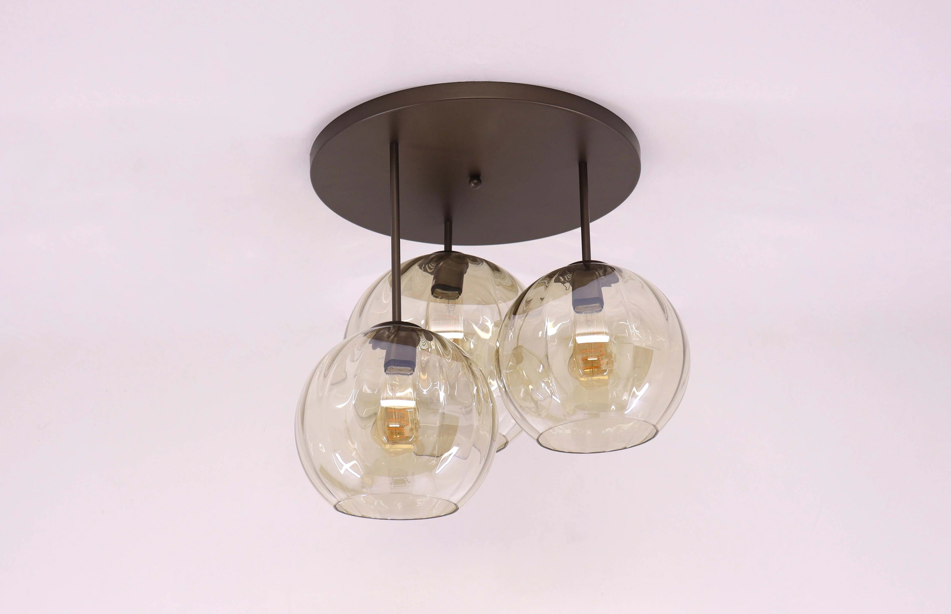 Plafondlamp rond cacao amberglas - 3lichts diameter 45cm  50284