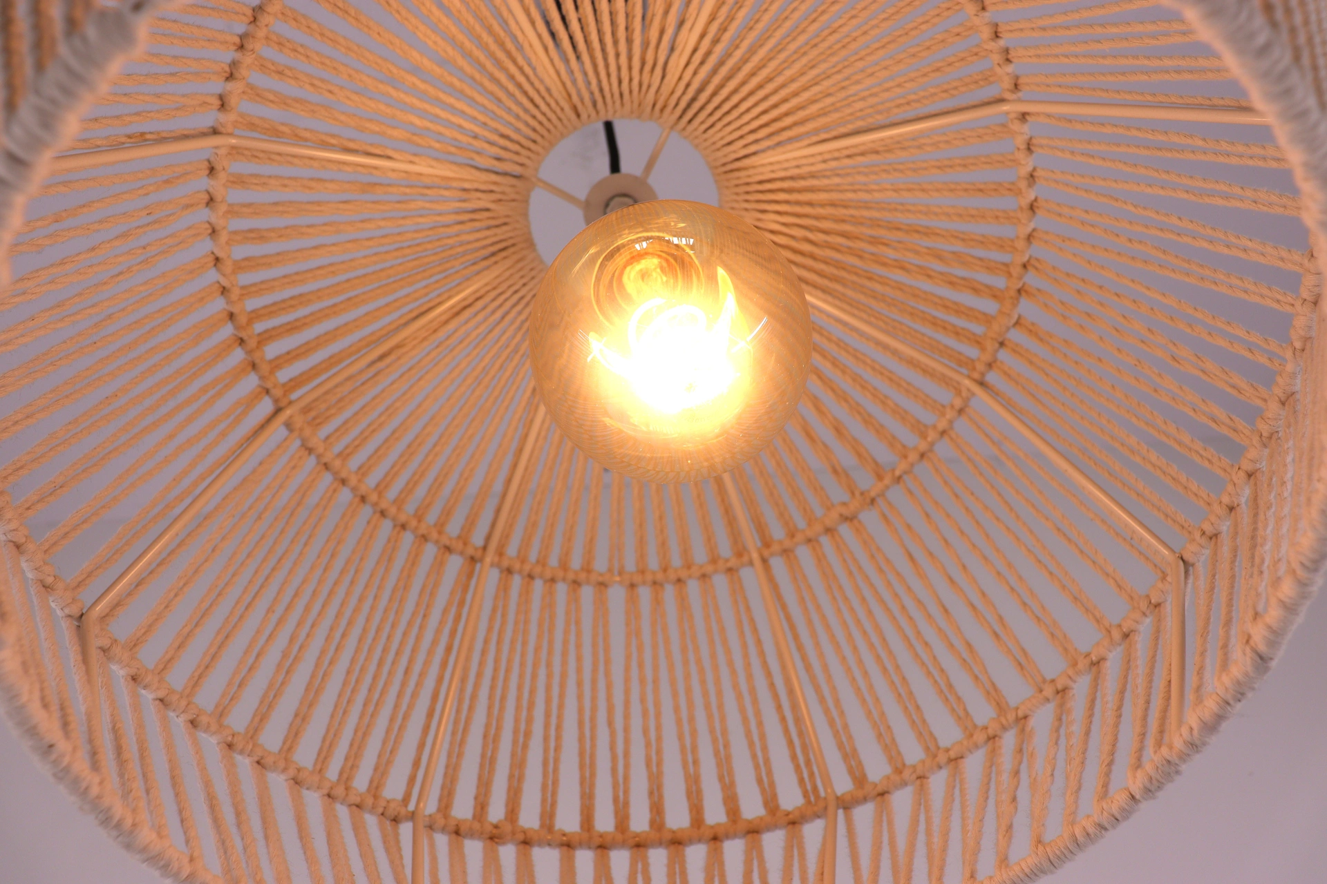 Hanglamp touw cream - Boho Rattan – Natuurlijke Gevlochten Lampenkap - Diameter 49cm 46323