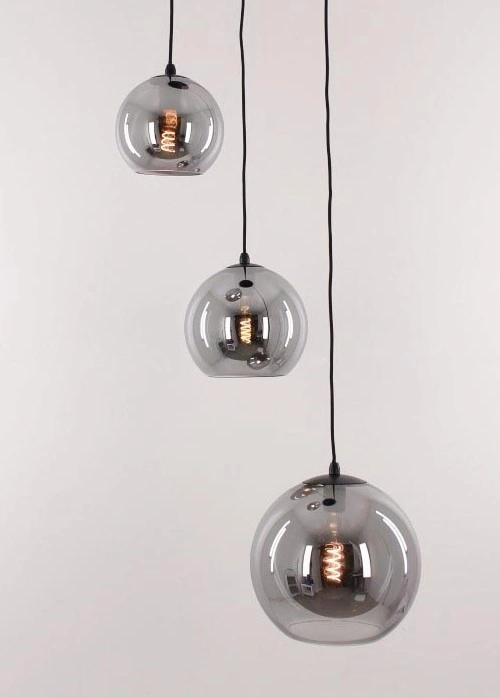 Hanglamp 3lichts rond - smoke rookglas bollen 20 25 30 cm 50192
