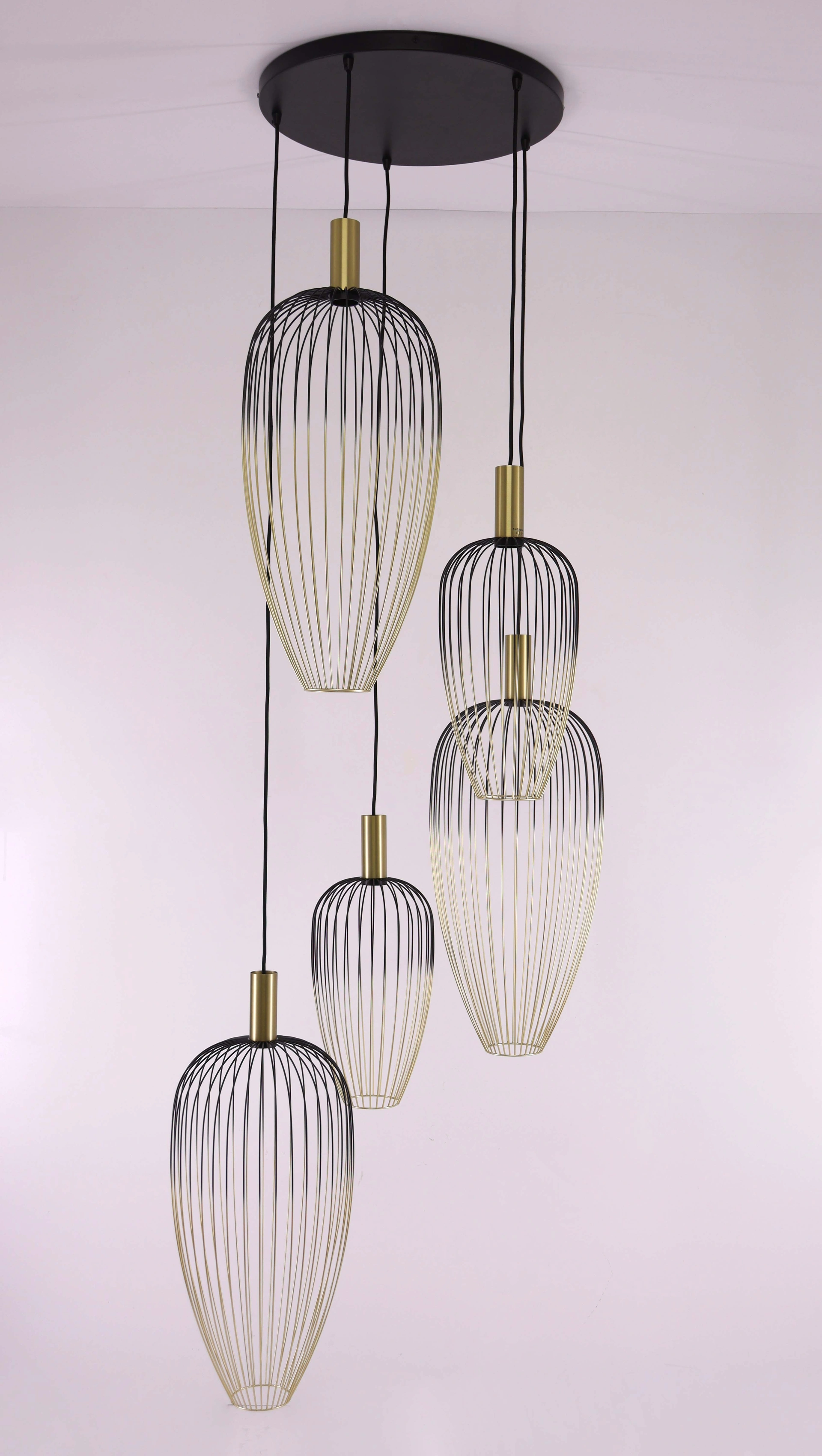 Videlamp goud/zwart - 5lichts wire - Hoogte 350cm 46479