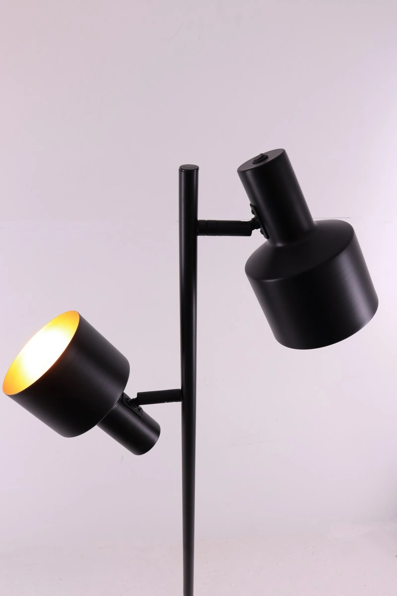 Vloerlamp zwart met goud brons binnenkant  - 2 verstelbare lichtpunten 44677