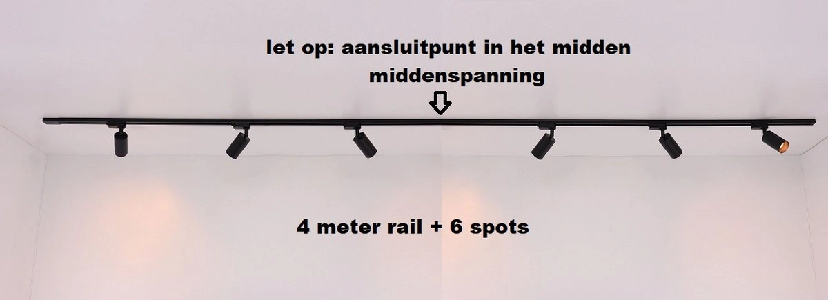 Railverlichting complete set 4 meter 6 spots - mat zwart - 6 x GU10 - SMART geschikt  50191