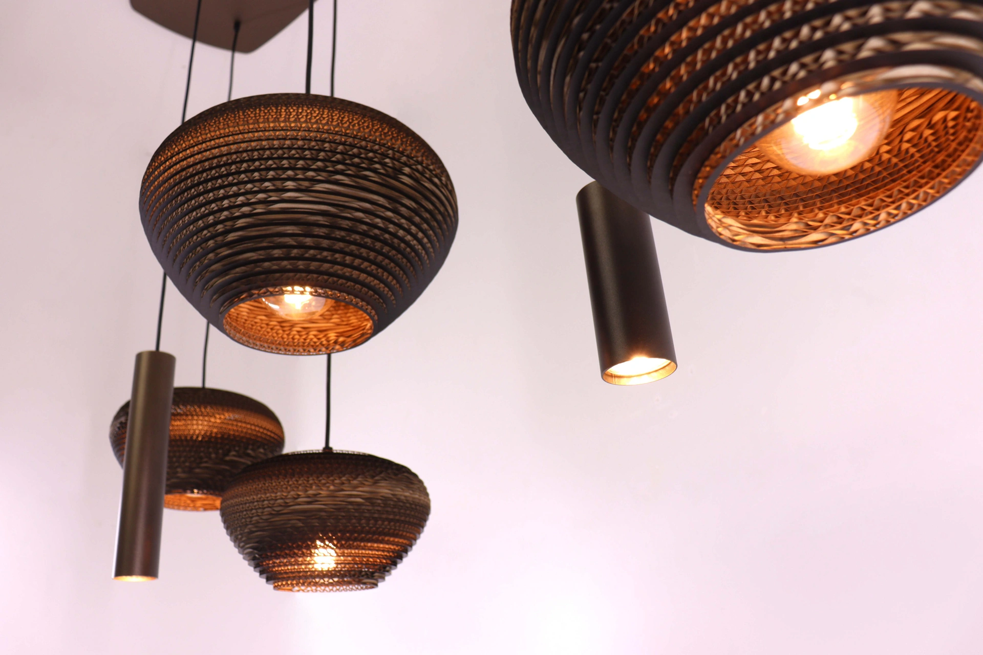Hanglamp deens ovaal - Cacao think paper karton - 6 lichts 140cm  46546