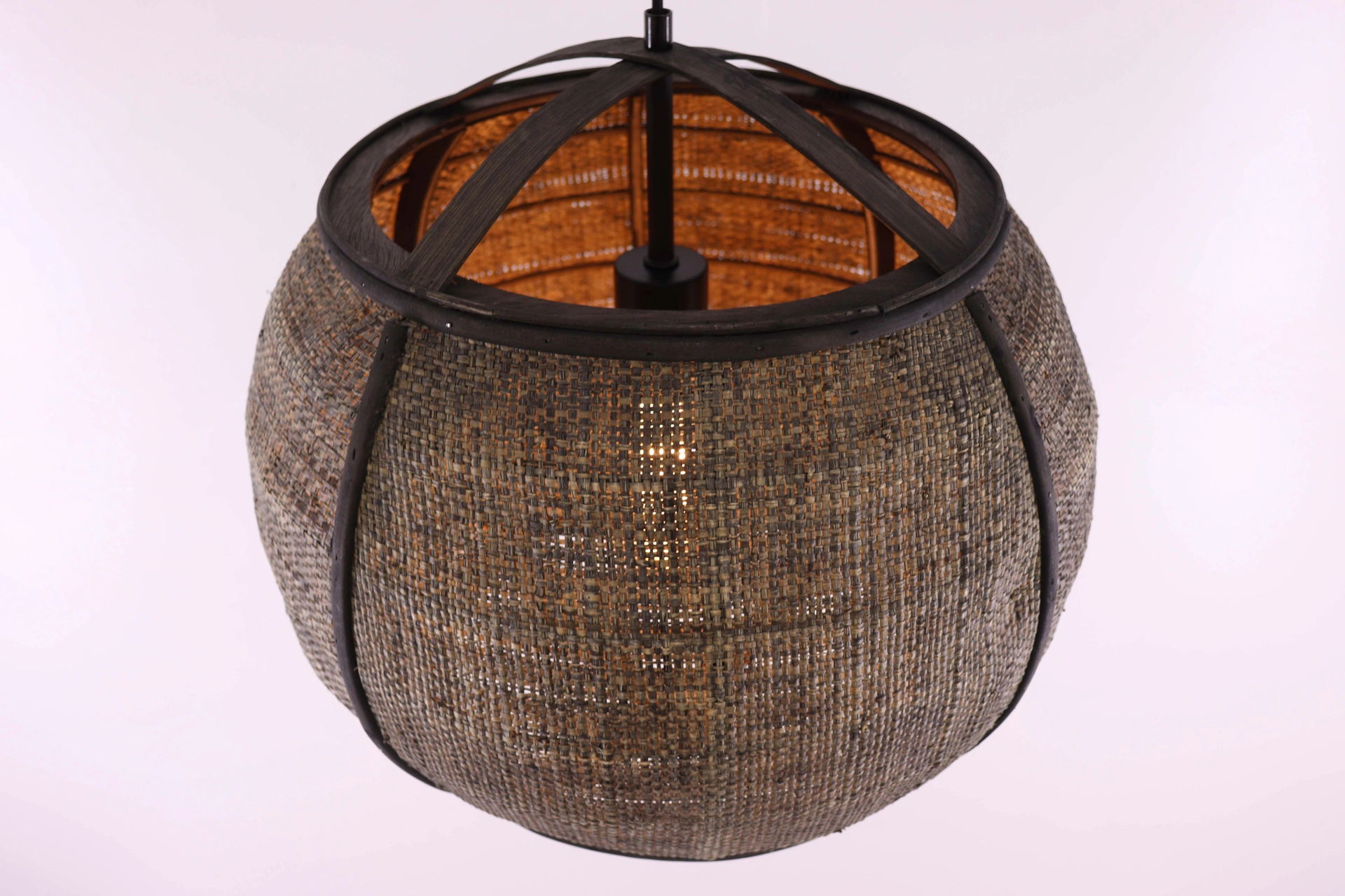 Hanglamp donker rotan met houten frame – naturel Ø41 cm 46469