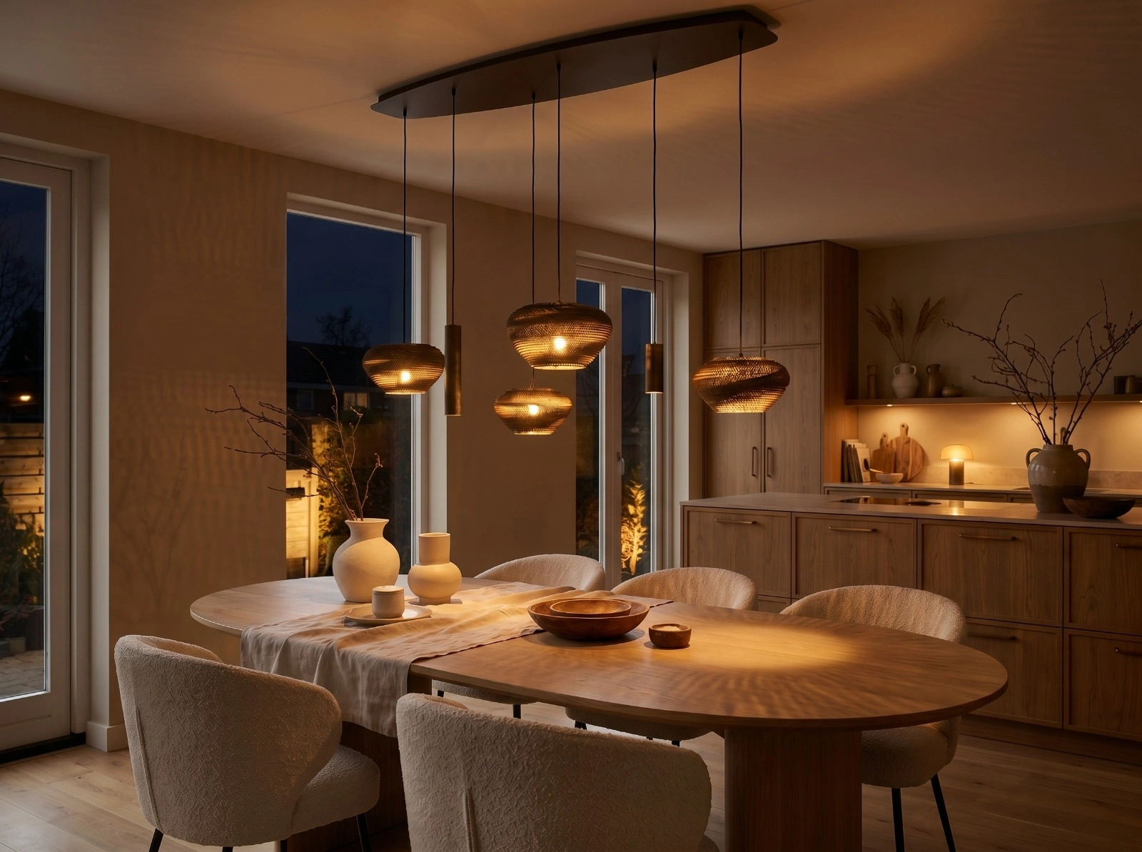 Hanglamp deens ovaal - Cacao think paper karton - 6 lichts 140cm  46546