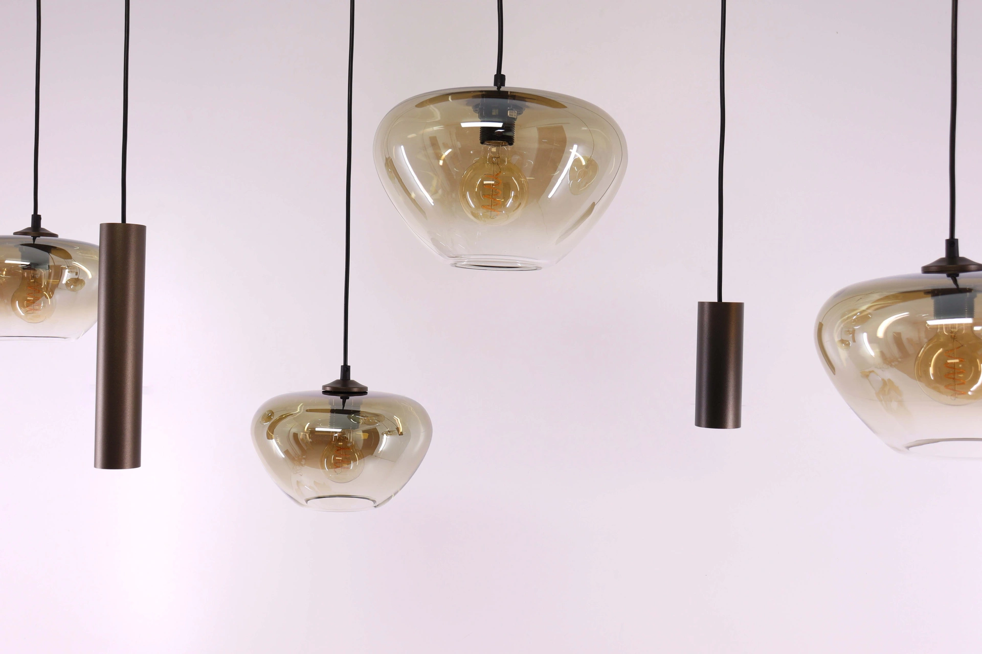 Hanglamp deens ovaal - cacao 6 lichts met genua bruin/helder glas 50279