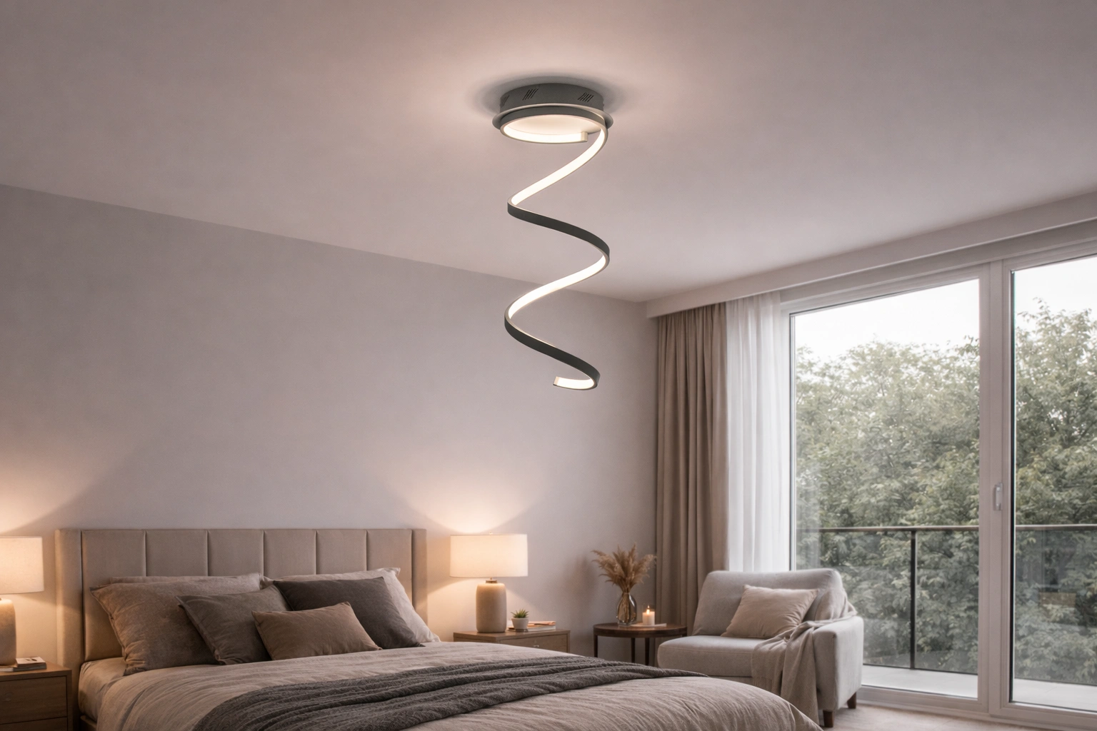 Spiraal plafondlamp LED 71 cm, design plafondlamp grijs wit 38566