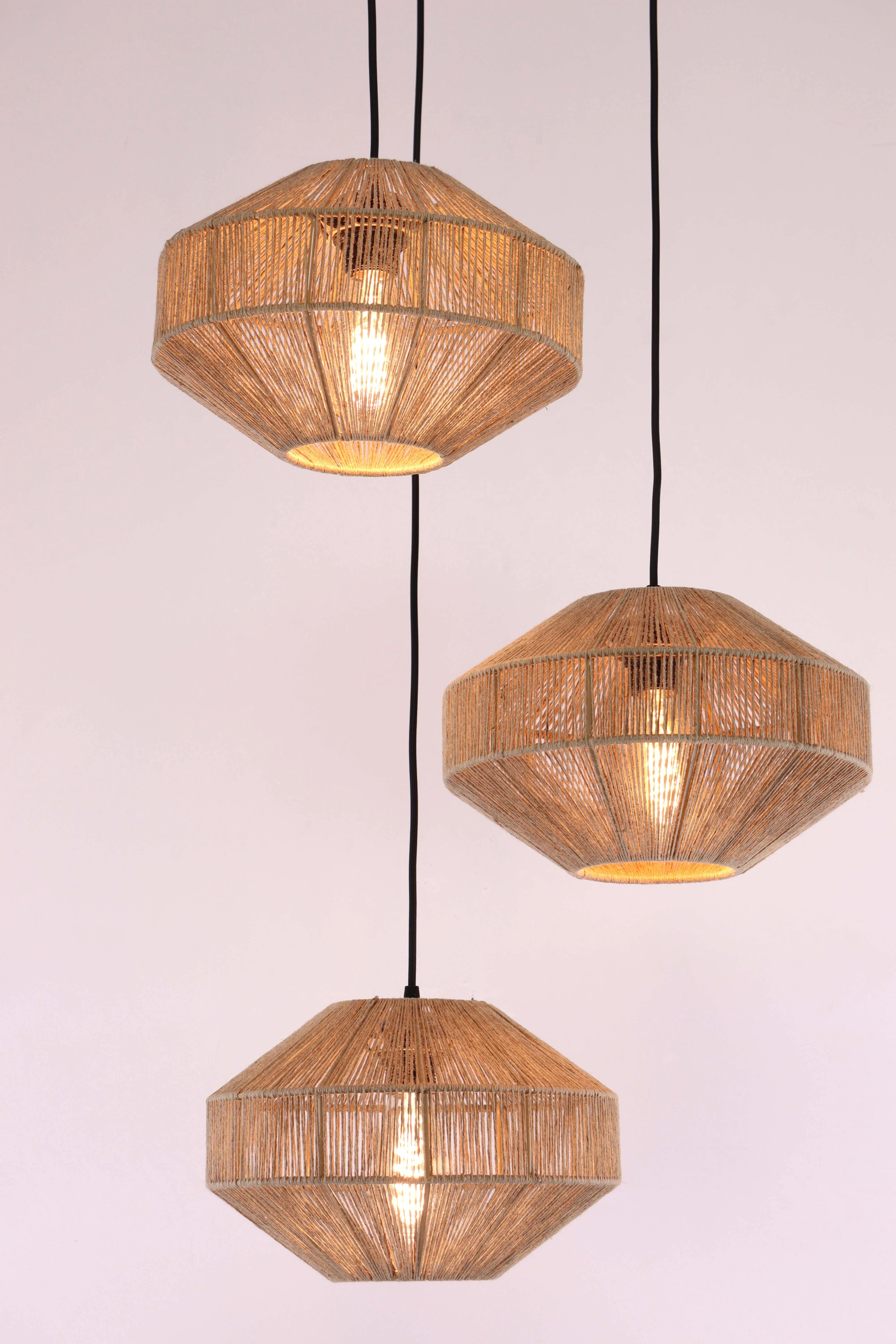 Hanglamp touw 3 lichts zwart, plafondlamp natuurlijk touw 50267