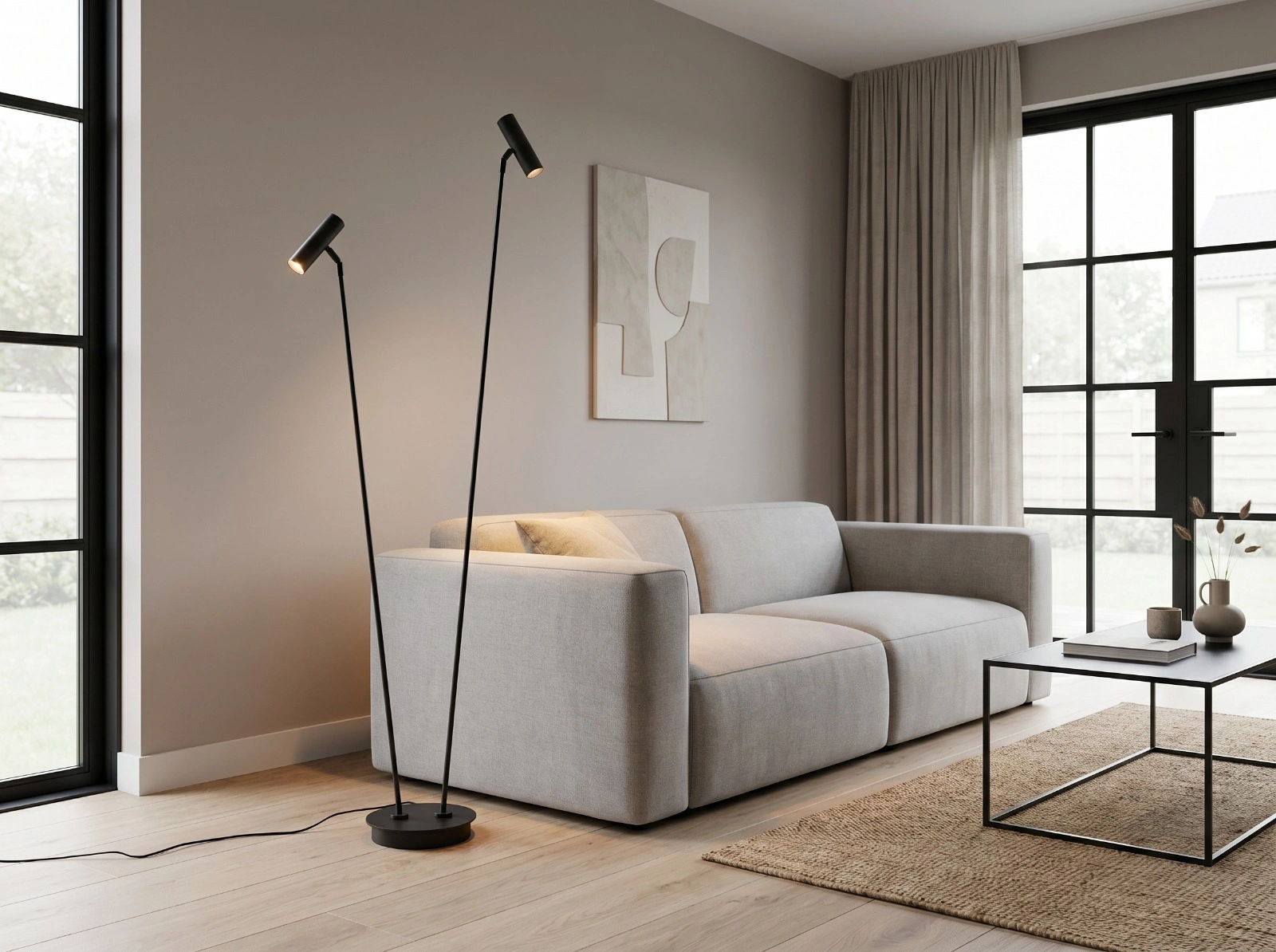 Design vloerlamp met 2 verstelbare delen - zwart 45869