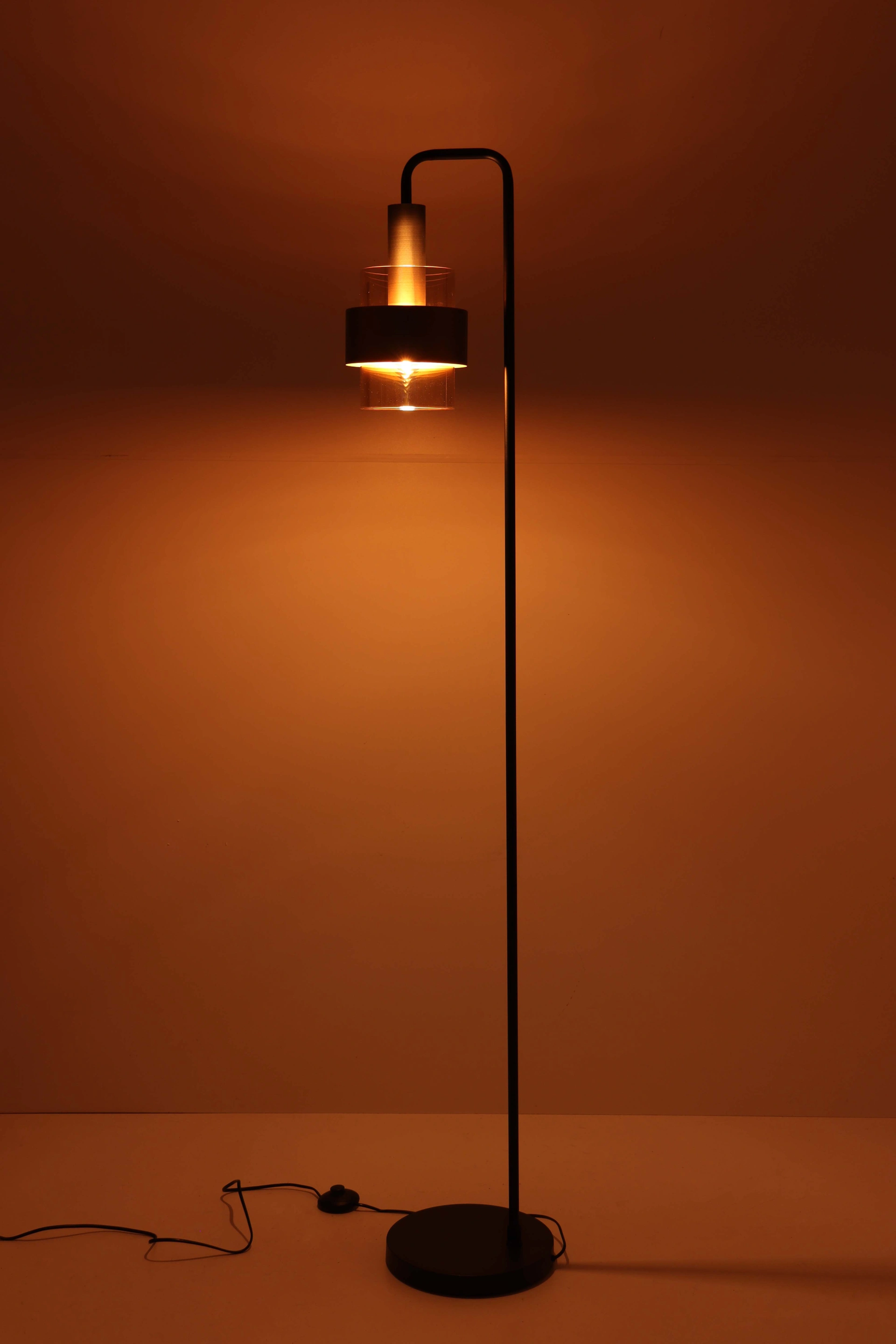 Vloerlamp marrone - brons met amber glas- Hoogte 170cm 46282