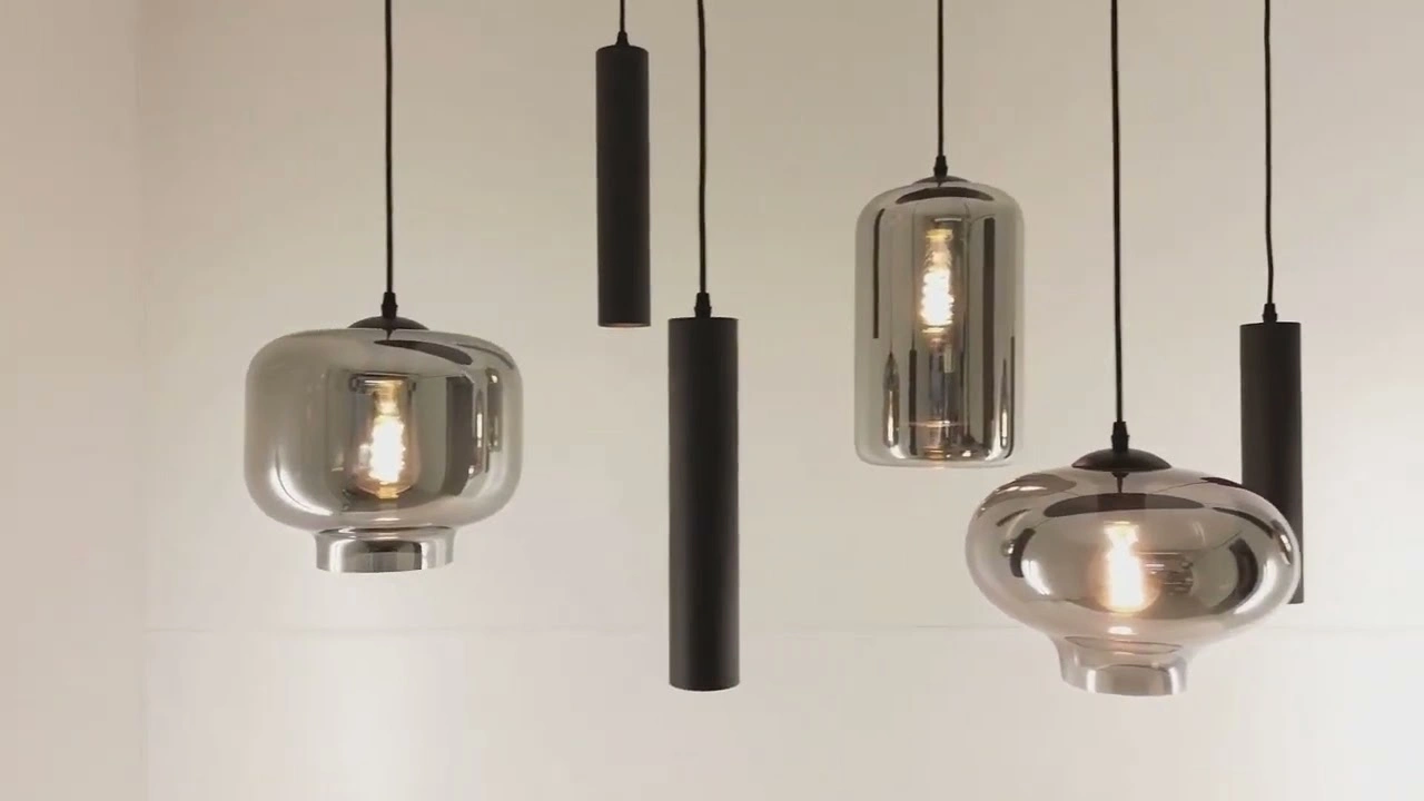 Hanglamp ovaal combi Smoke & Kokers gu10  - getint glas - 8lichts 140cm    50246