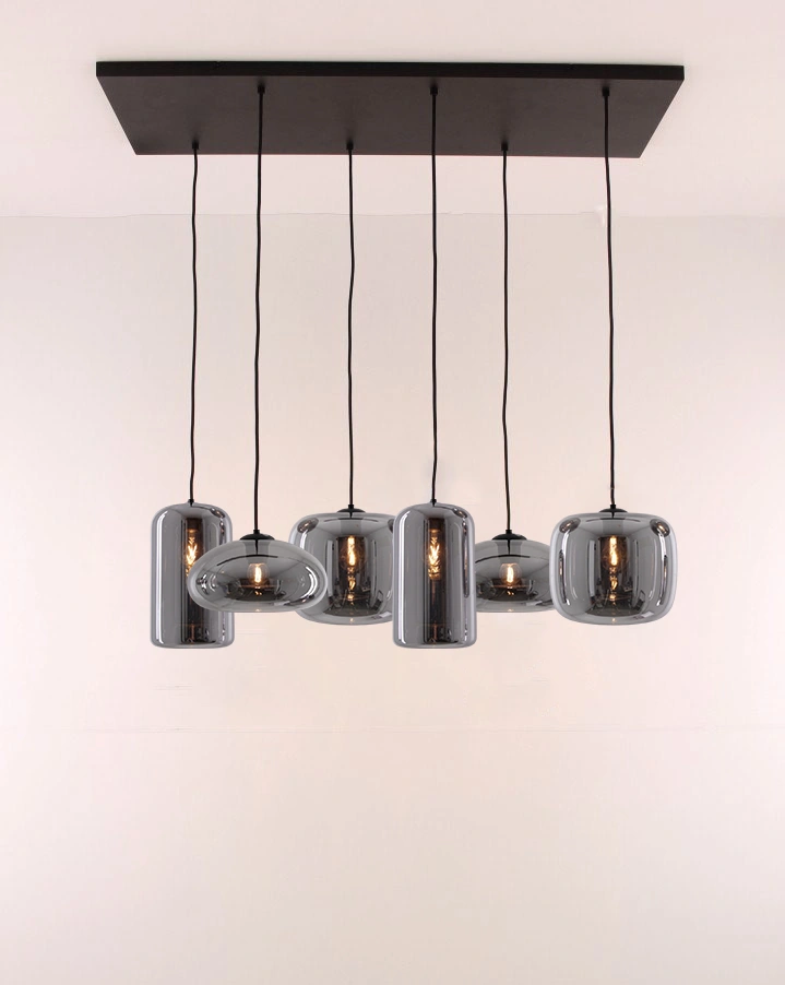 EEF hanglamp rookglas 6 lichts glazen hanglamp 100cm 50092