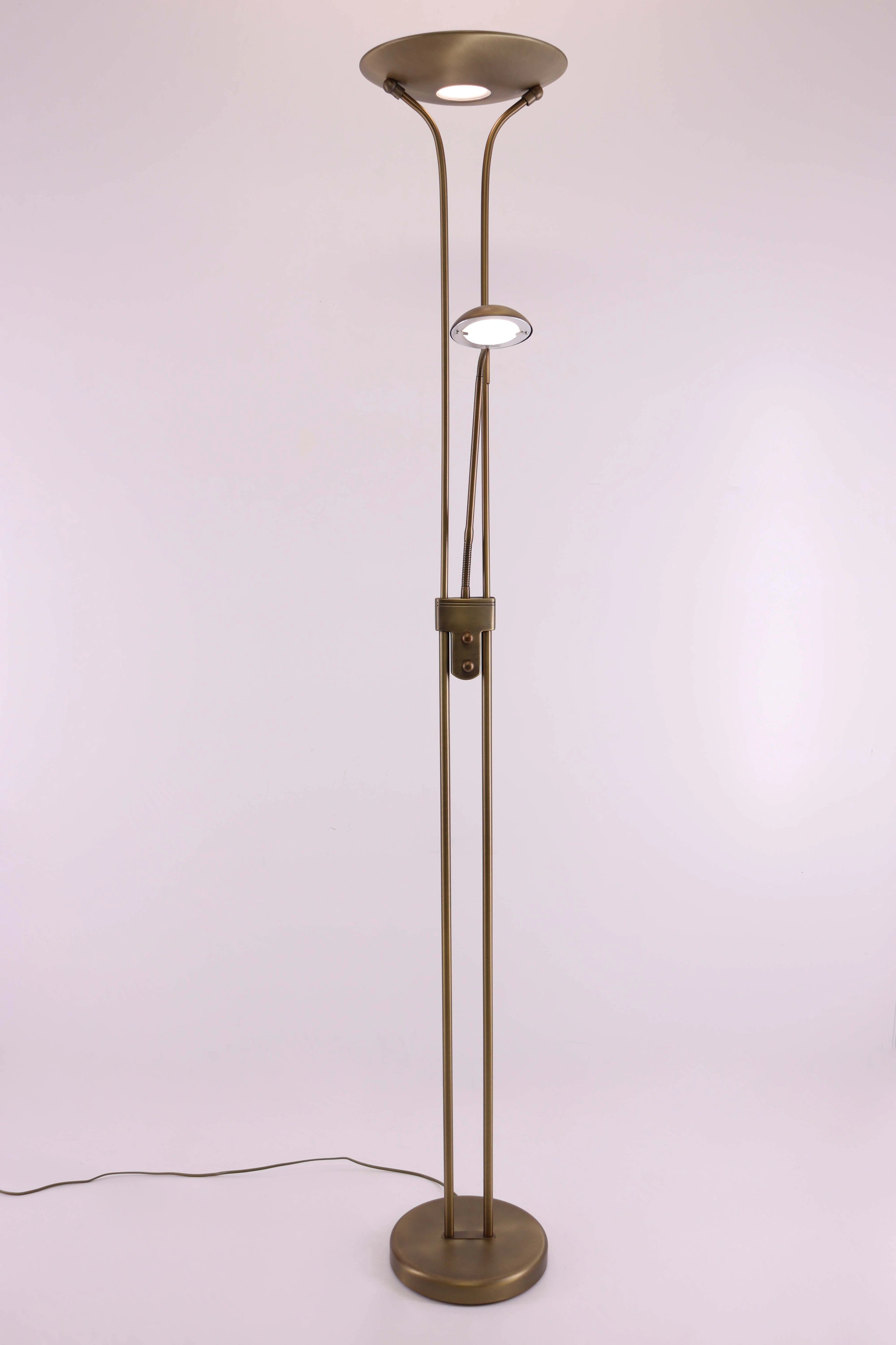 Vloerlamp/Uplighter brons met verstelbare leesarm 46117