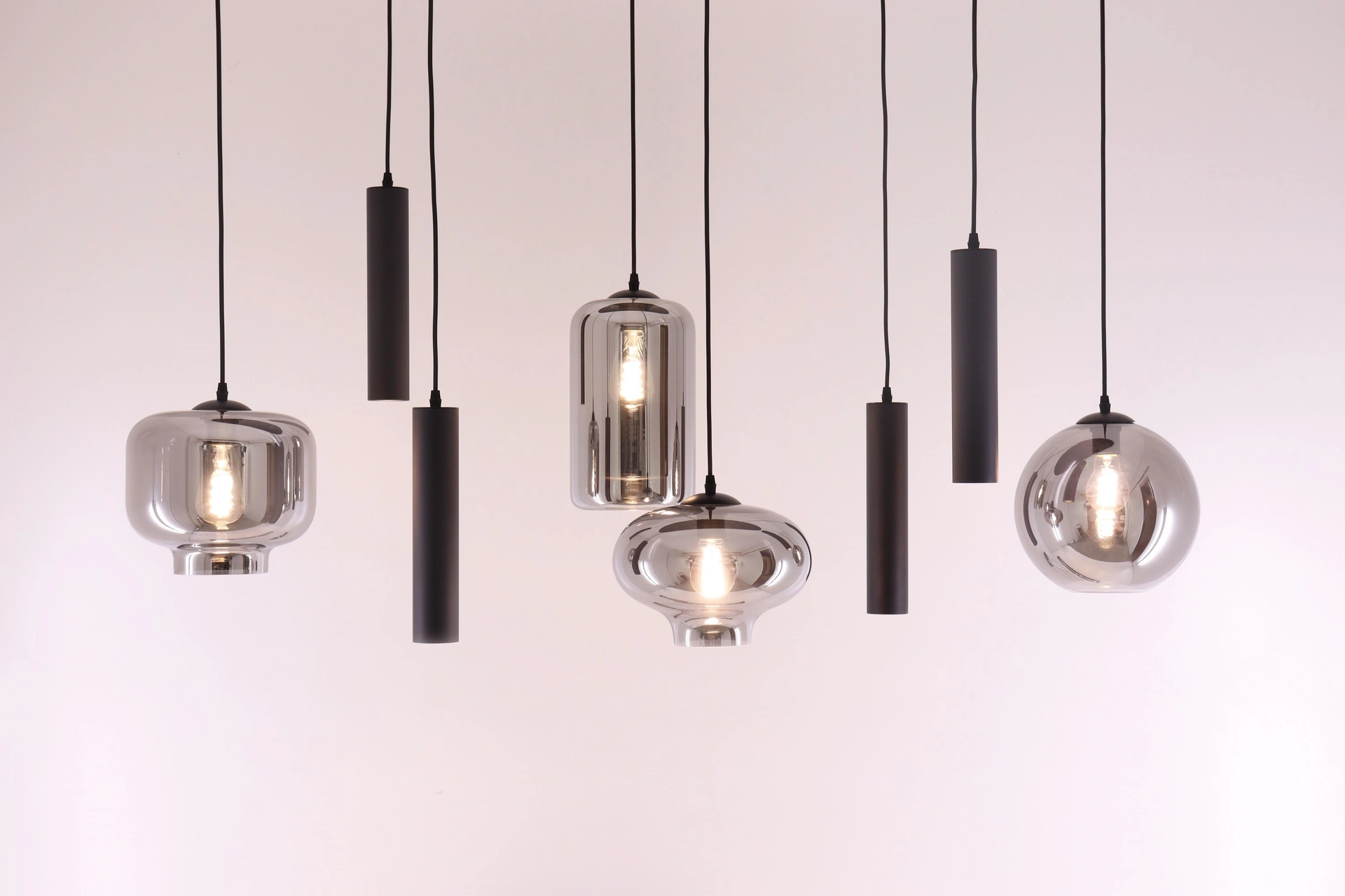 Hanglamp ovaal combi Smoke & Kokers gu10  - getint glas - 8lichts 140cm    50246