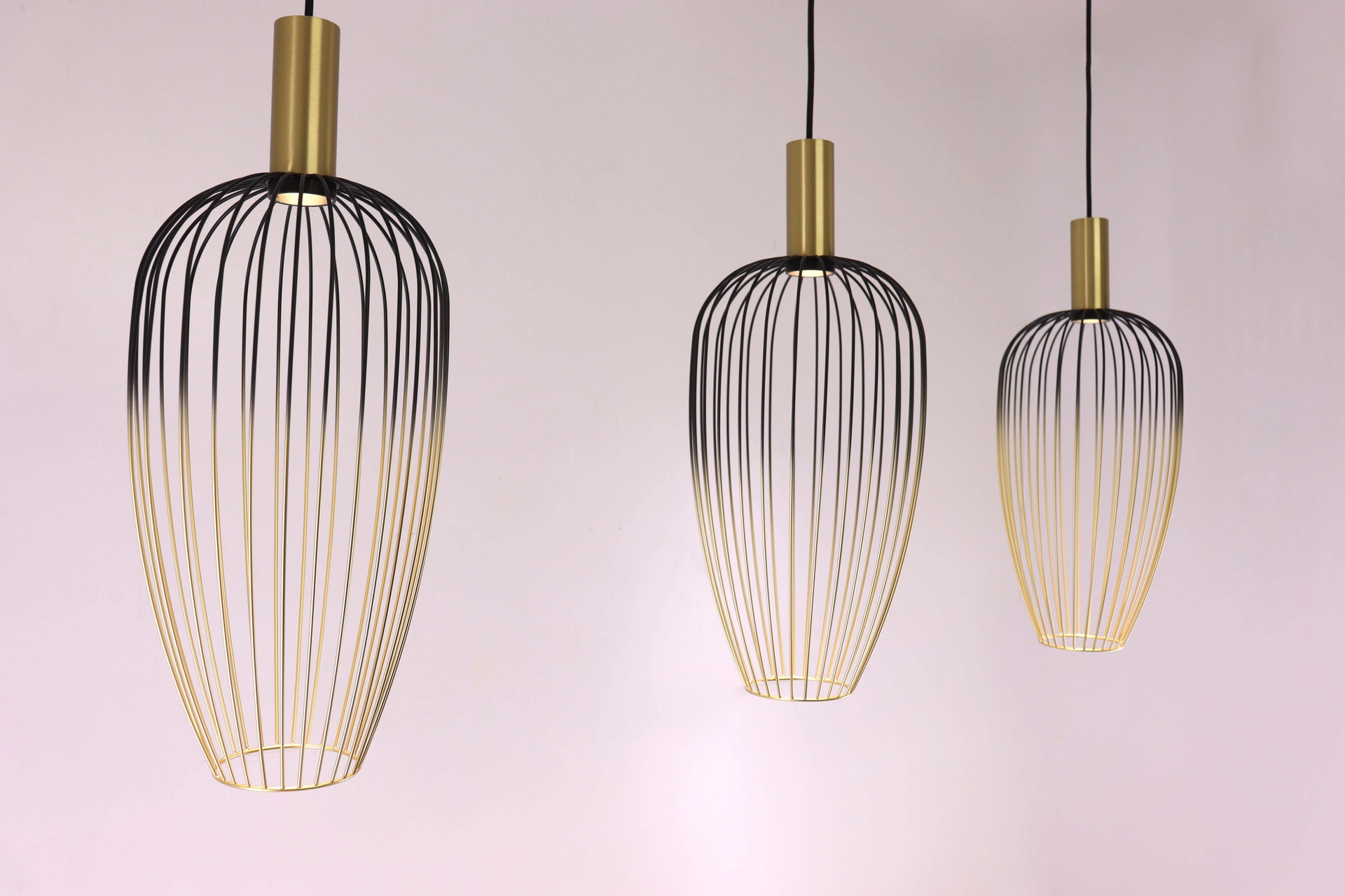 Hanglamp zwart/goud - 3 lichts wire - 100cm 46635