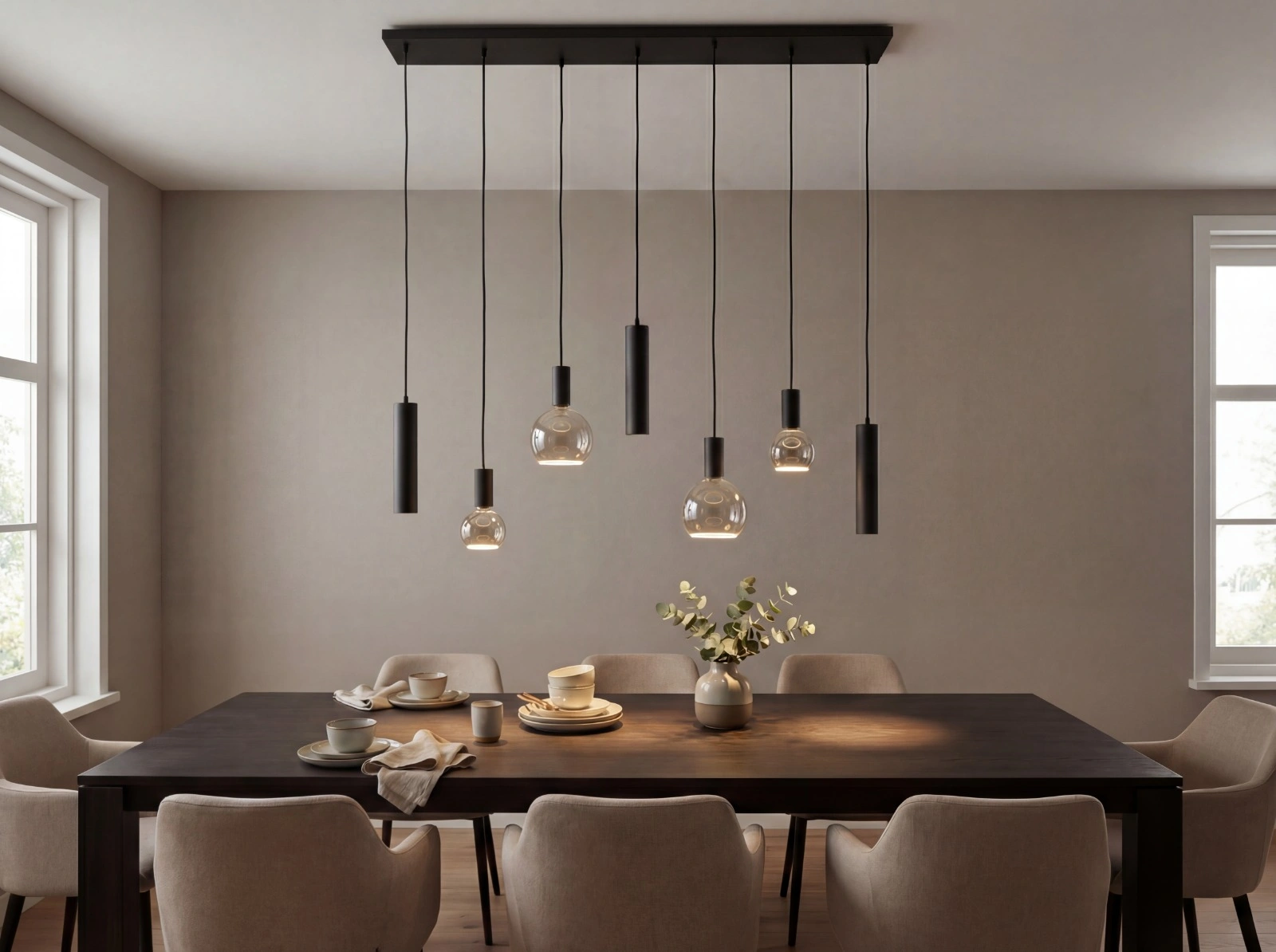 Hanglamp zwart 7-lichts 130 cm incl. Segula Floating smoke 50277