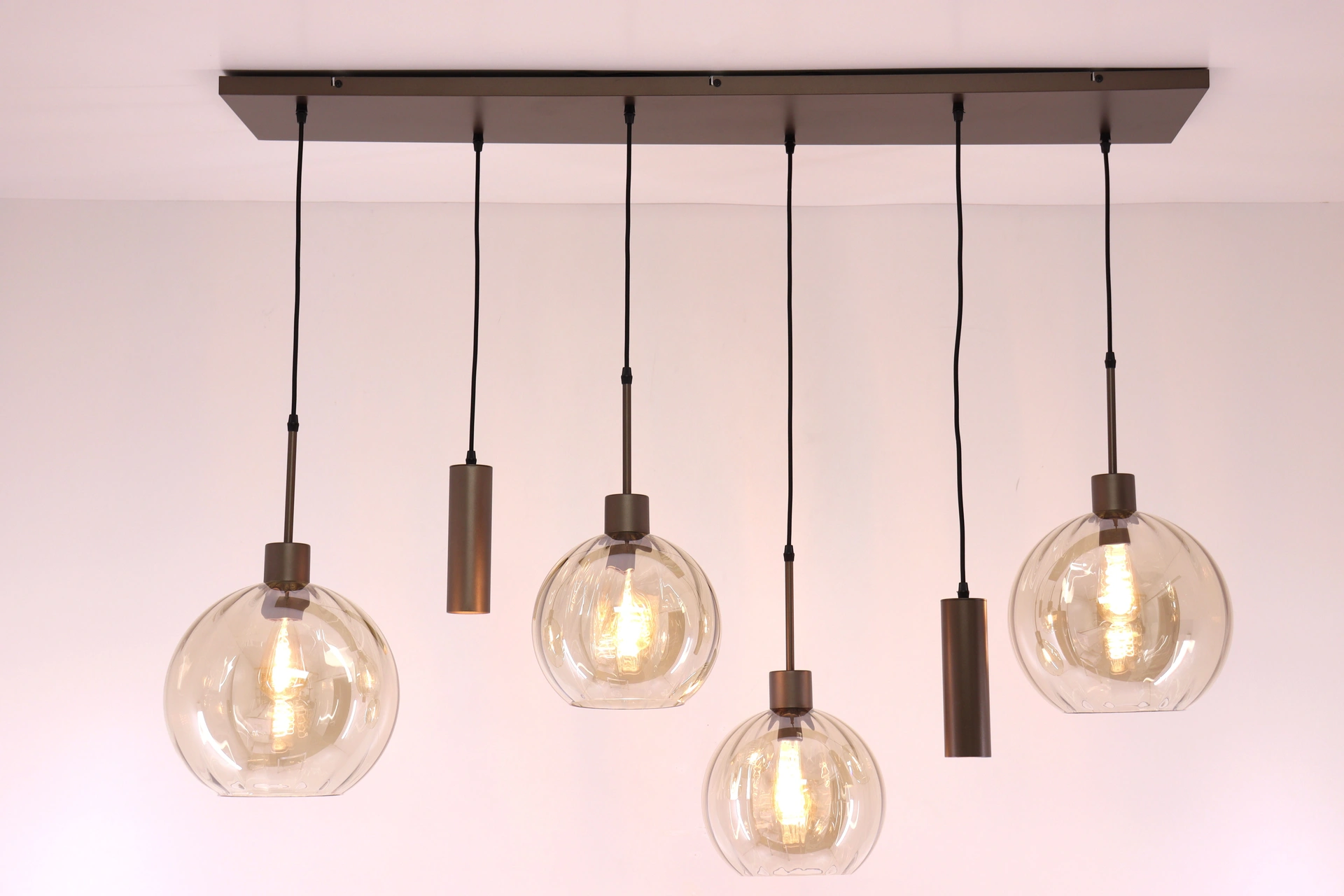 Moderne hanglamp cacao amber glas 130 cm 6 lichts 61215