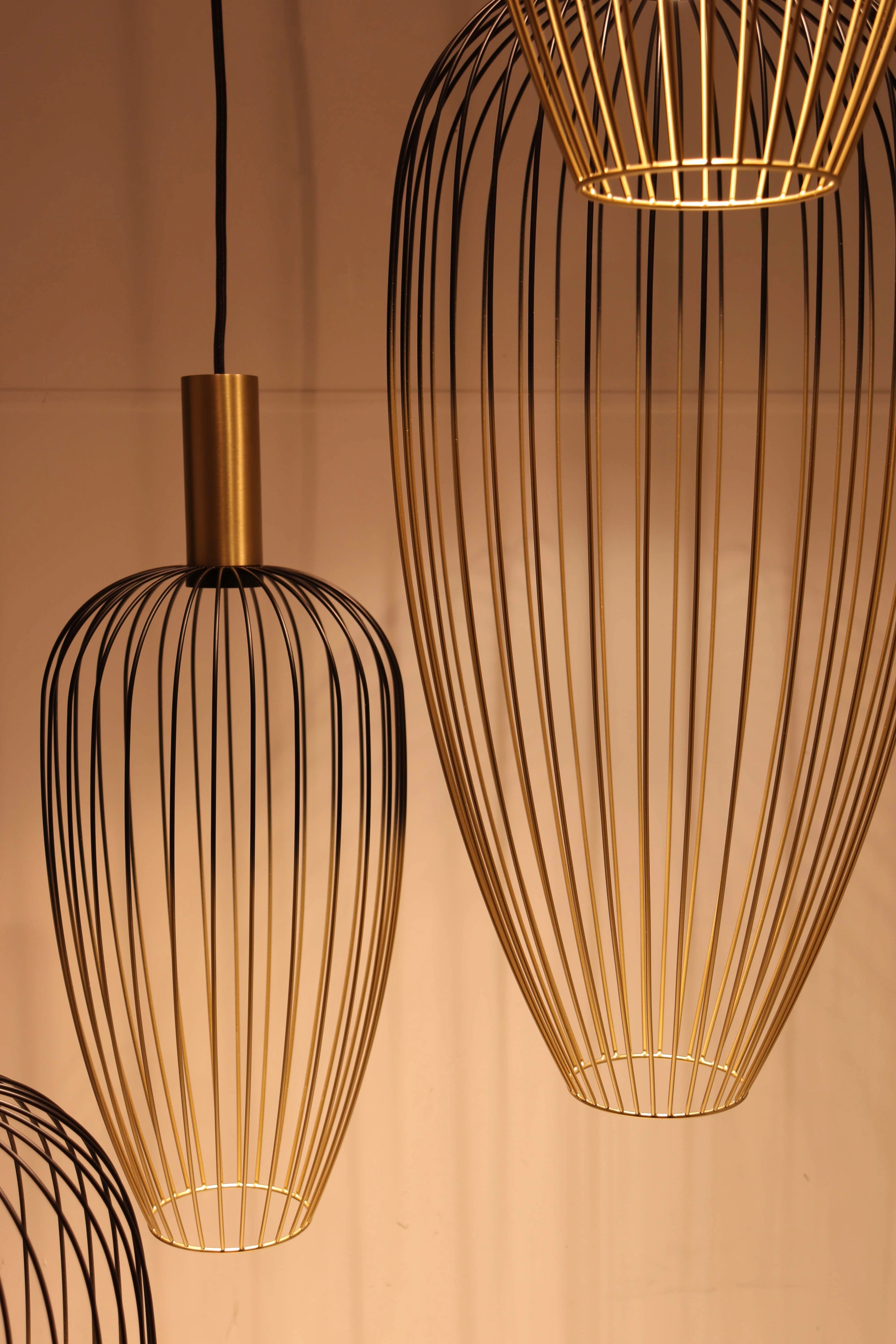 Videlamp goud/zwart - 5lichts wire - Hoogte 350cm 46479
