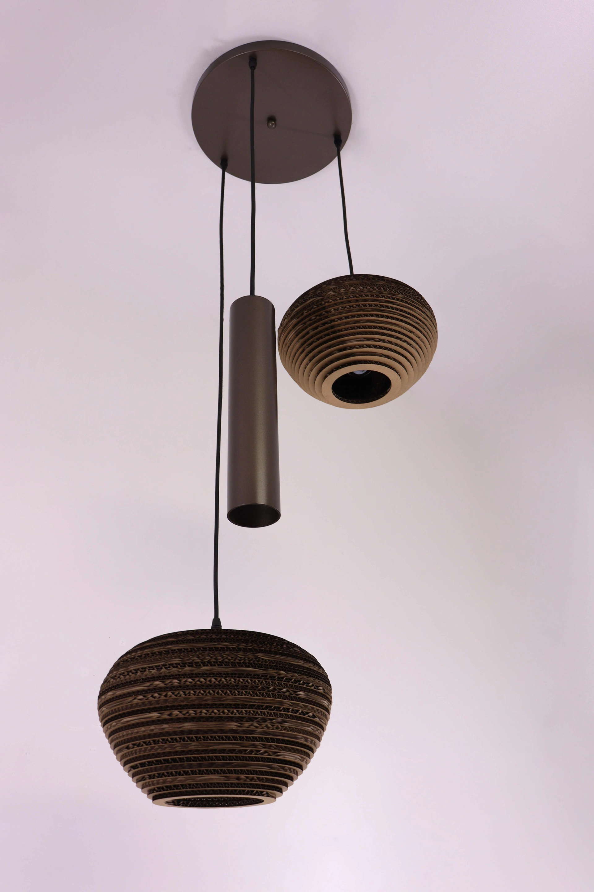 Hanglamp Cacao Bruin 3-lichts – Kartonnen Kappen met Hangkoker – Japandi 50293