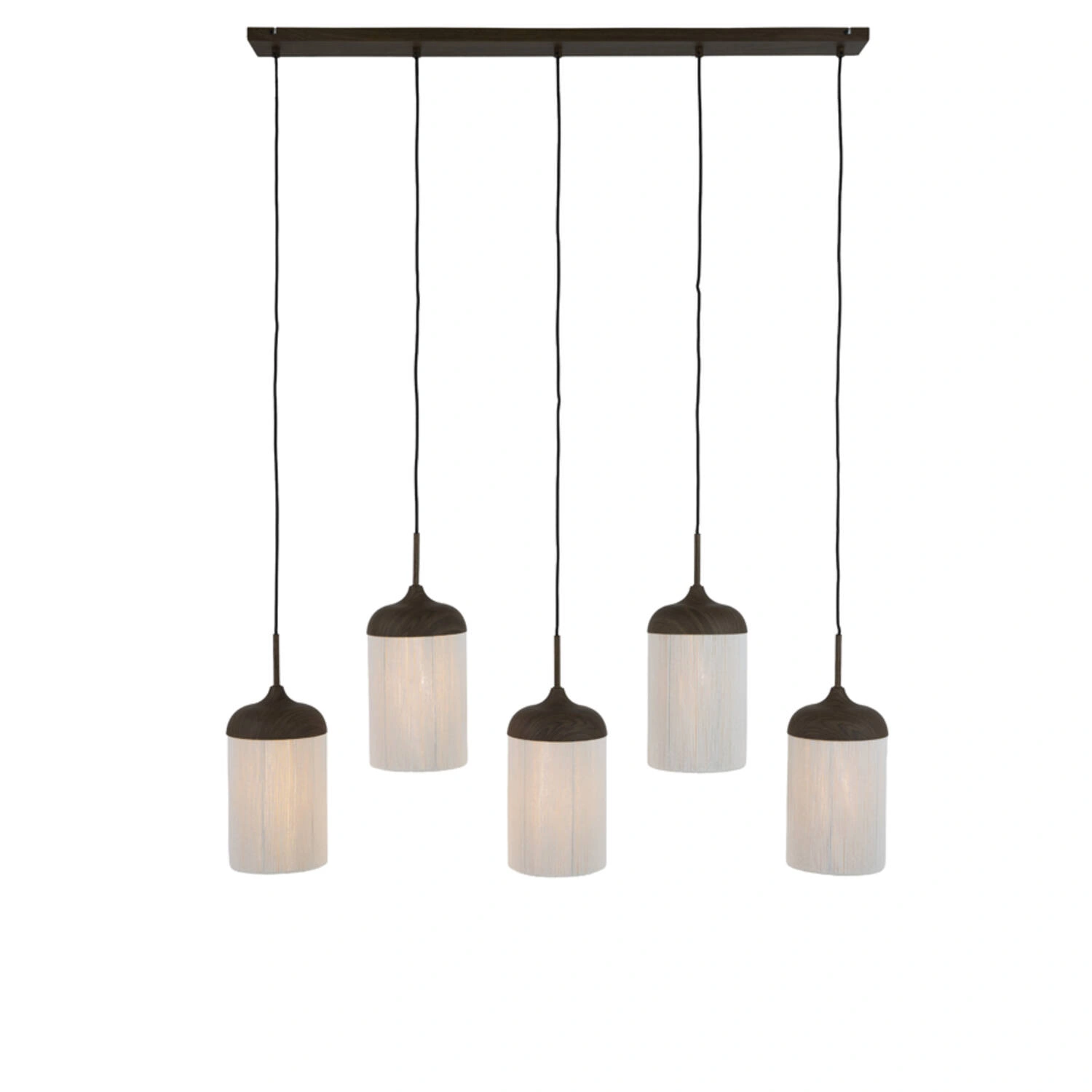 5-lichts Hanglamp Rovena - donkerbruine houtlook met crème touw – 117 cm SW10550