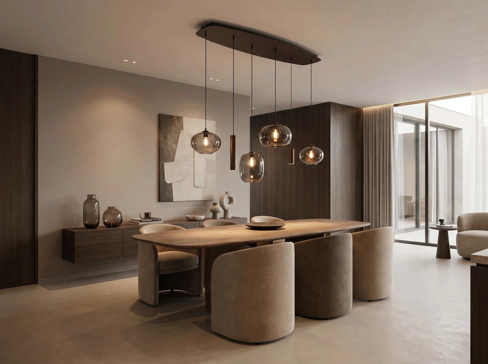 Hanglamp deens ovaal - cacao 6 lichts met smoke glas 50280