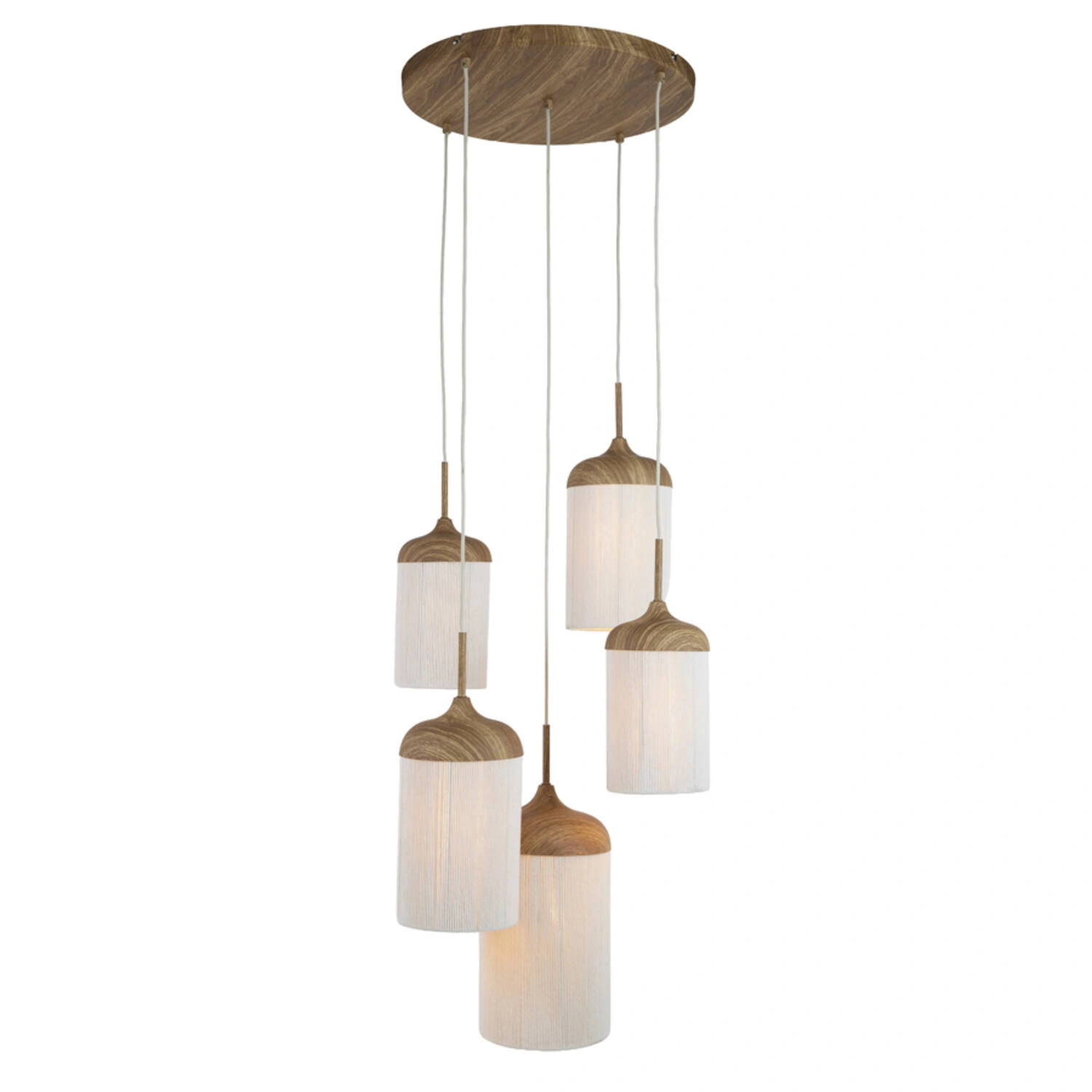 5-lichts Hanglamp Rovena - naturel houtlook met crème touw – Ø50 cm SW10551