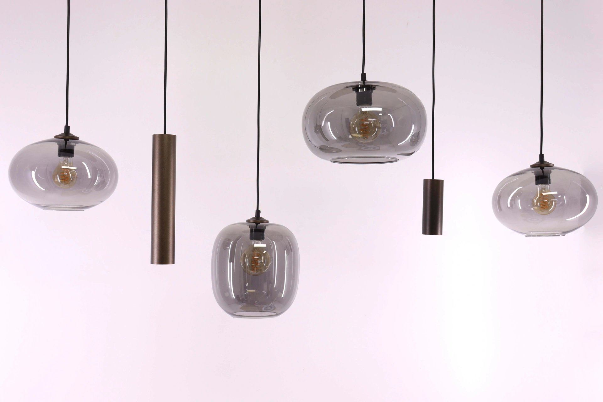 Hanglamp deens ovaal - cacao 6 lichts met smoke glas 50280