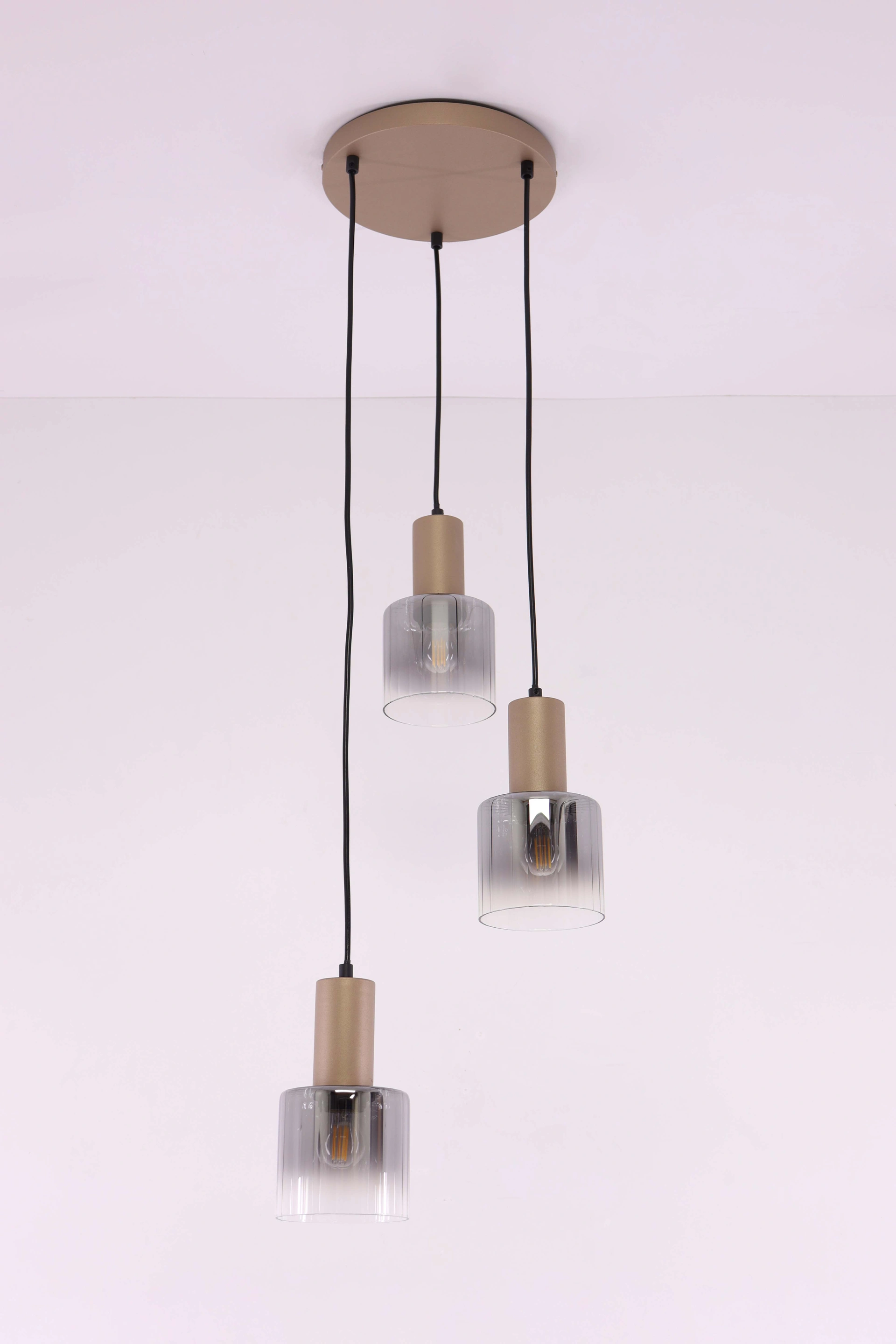 Hanglamp rond cacao met smoke glas - 3 lichts Dia. 28cm 46505