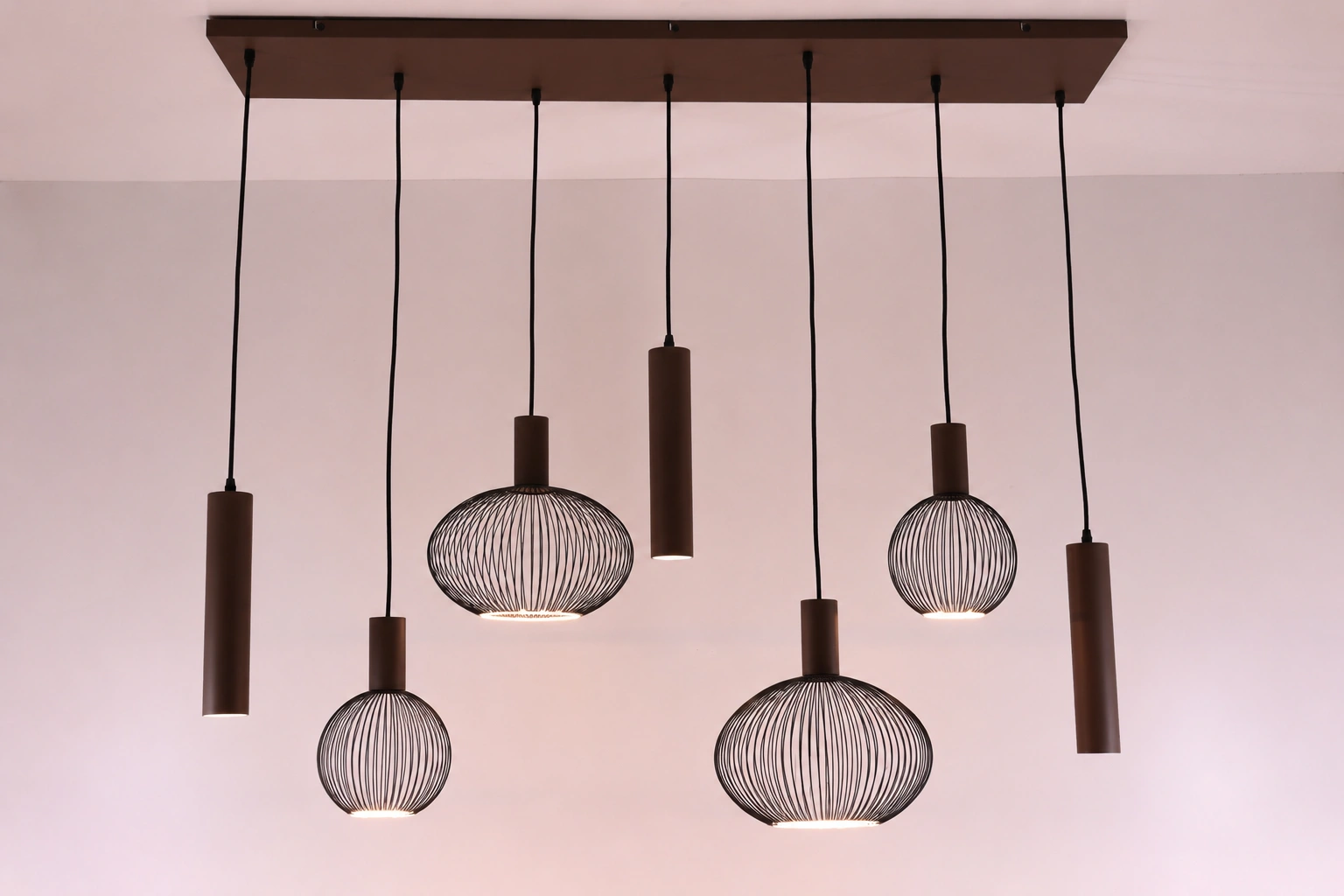Hanglamp cacao 7-lichts - segula floating filo met kokers - Lengte 130cm  50291