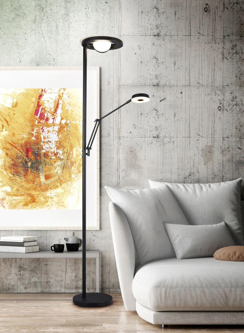 Vloerlamp met leesarm zwart 42849
