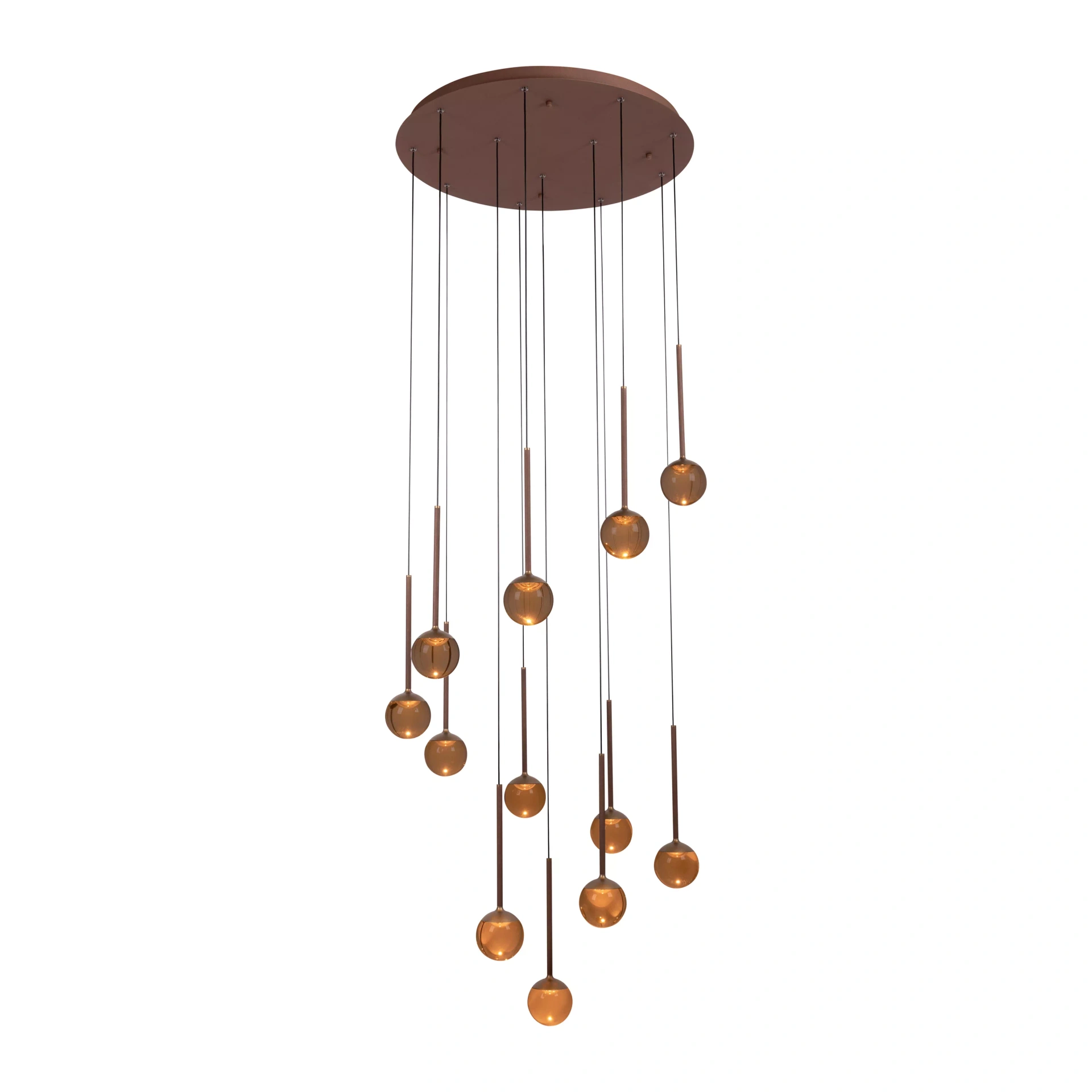 Dimbare LED videlamp koffiekleur met 12 amberkleurige glazen bollen – Ø 69,9 cm 46198