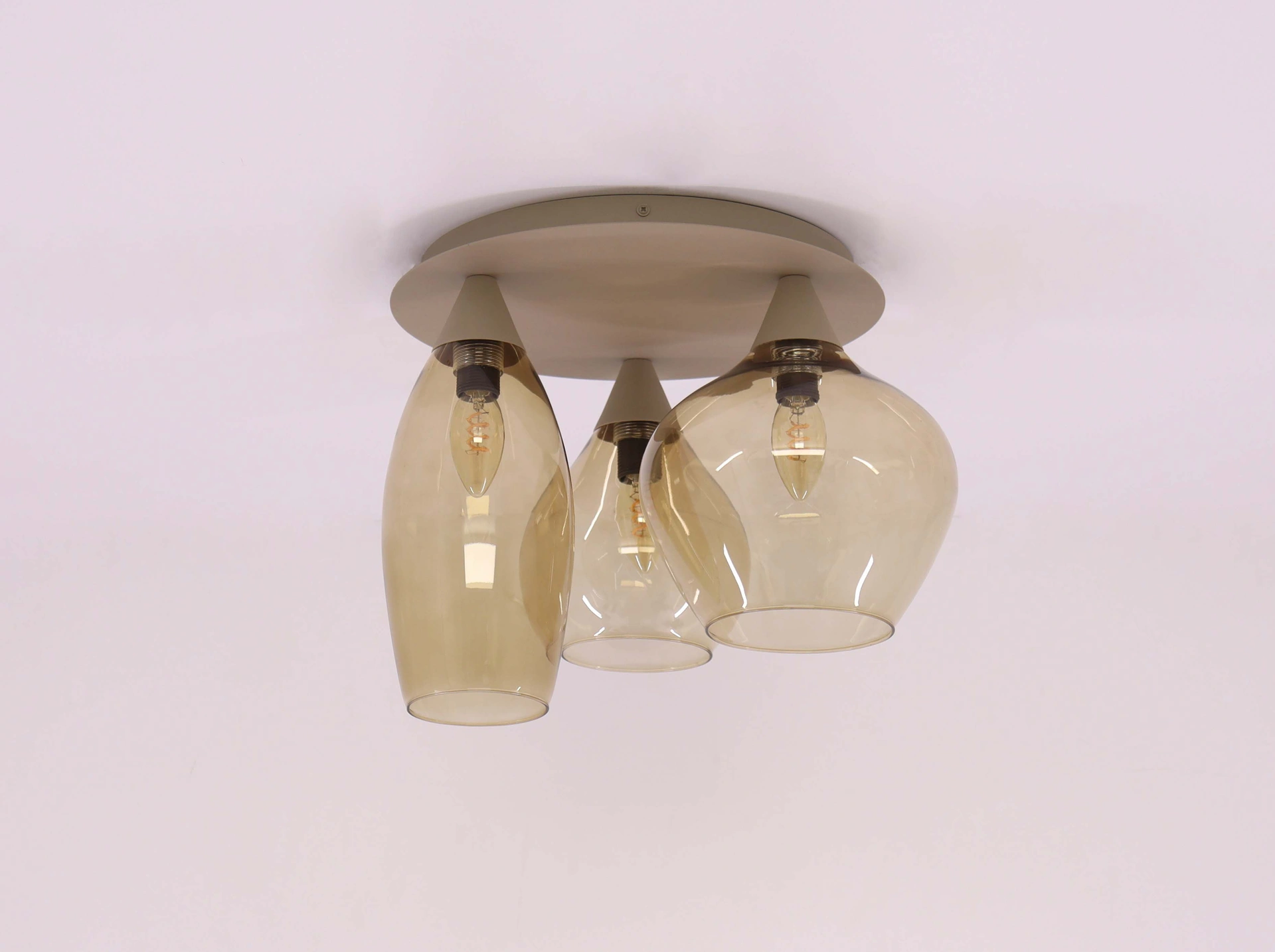 Plafondlamp Zand/Beige met Amber Glas – 3-lichts – Ø32 cm – E14 46948