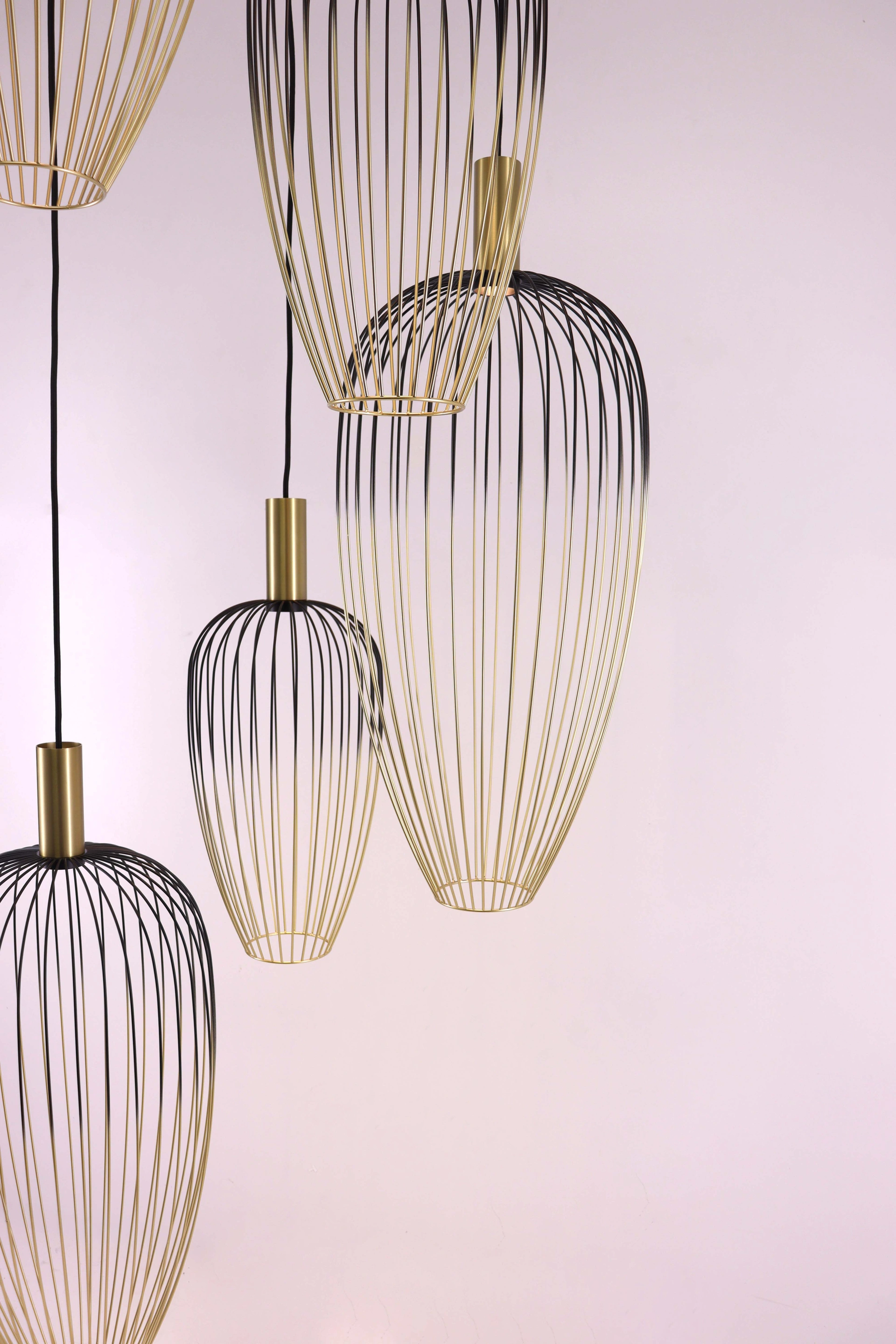 Videlamp goud/zwart - 5lichts wire - Hoogte 350cm 46479