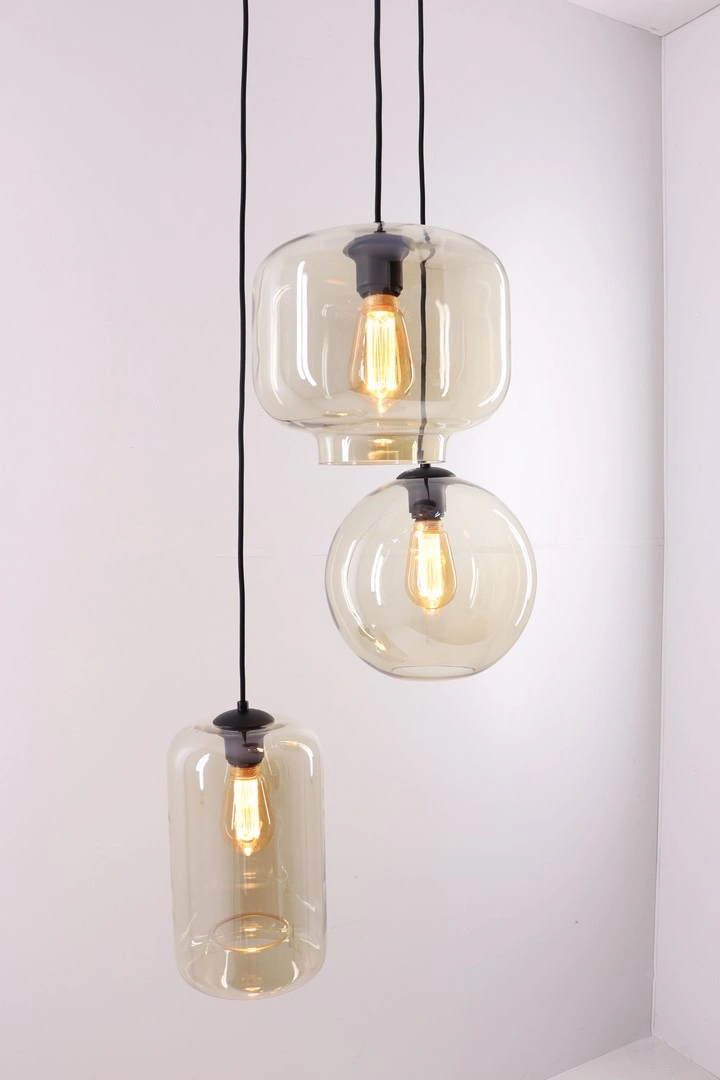 EEF Hanglamp Amberglas, 3-lichts Videlamp 50039