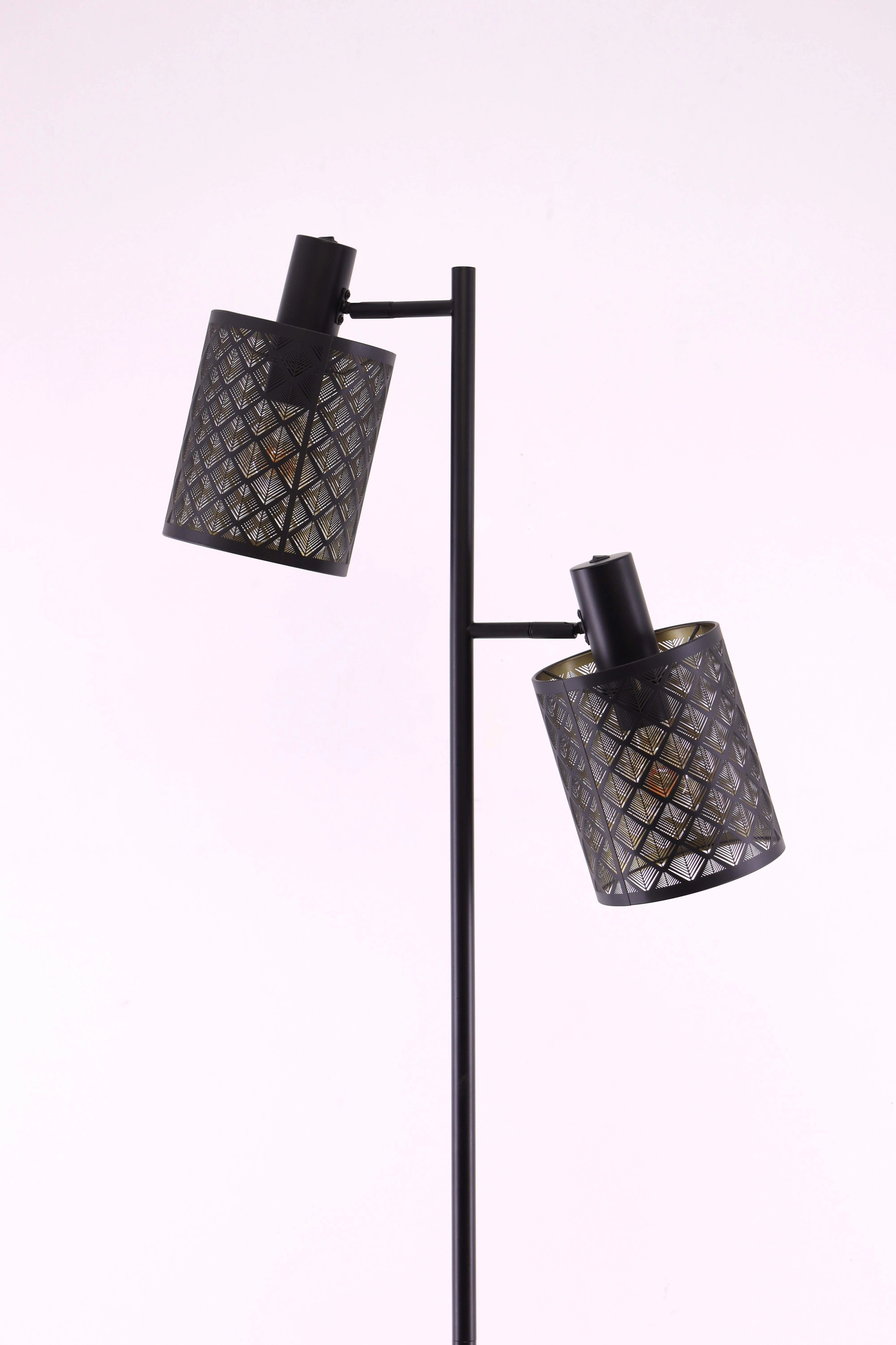 Vloerlamp 2 lichts - zwart met goud - Hoogte 166cm 46646