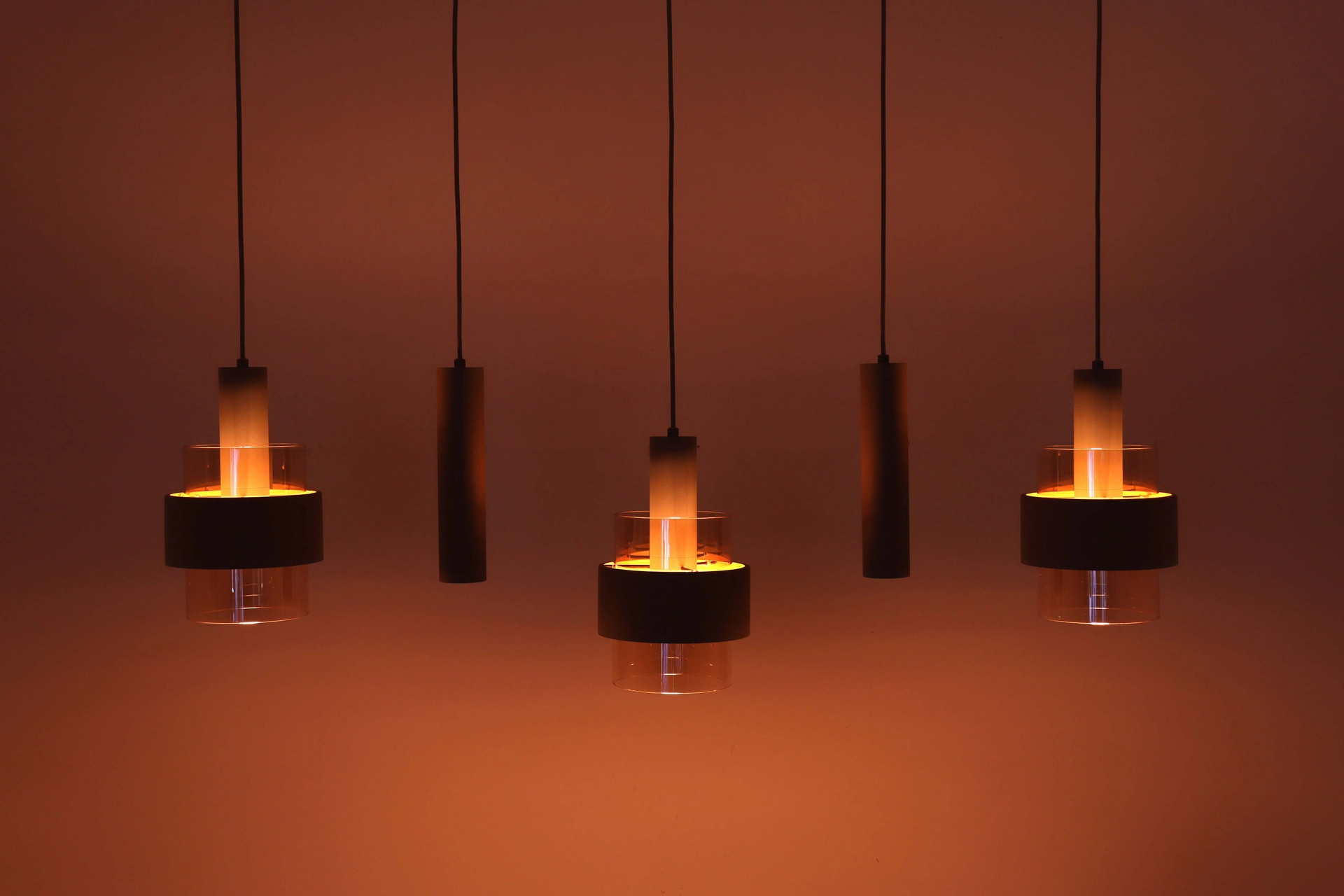Hanglamp 5 lichts - zandkleur met kokers - Lengte 120cm 46582